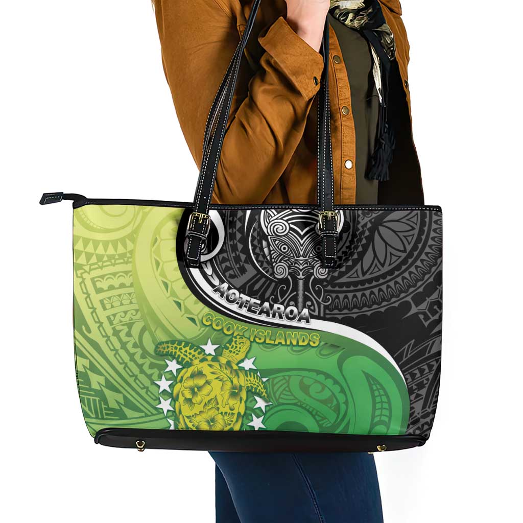 New Zealand Cook Islands Leather Tote Bag Maori Tiki With Circle Stars Turtle LT05 - Polynesian Pride