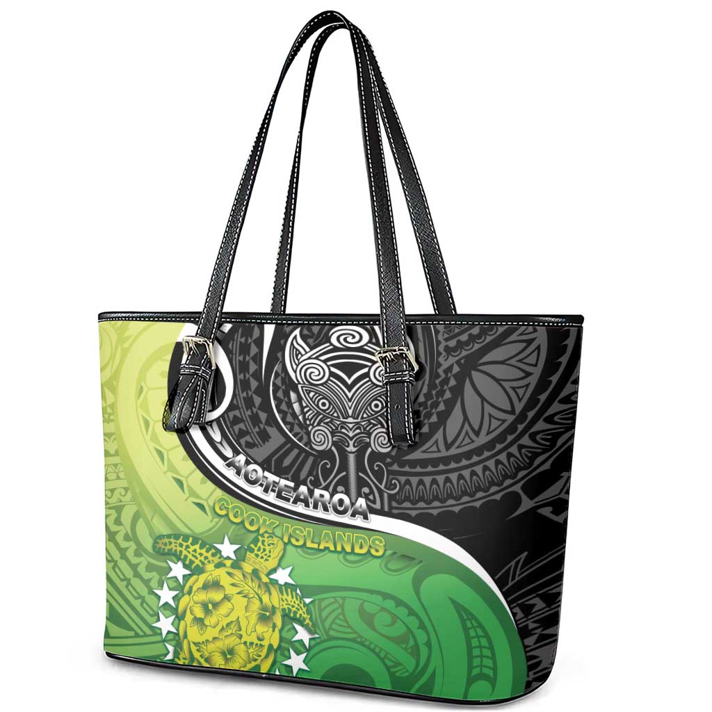 New Zealand Cook Islands Leather Tote Bag Maori Tiki With Circle Stars Turtle LT05 - Polynesian Pride