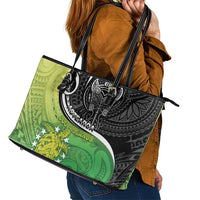 New Zealand Cook Islands Leather Tote Bag Maori Tiki With Circle Stars Turtle LT05 - Polynesian Pride