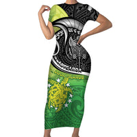 Custom New Zealand Cook Islands Short Sleeve Bodycon Dress Maori Tiki With Circle Stars Turtle - Polynesian Pride