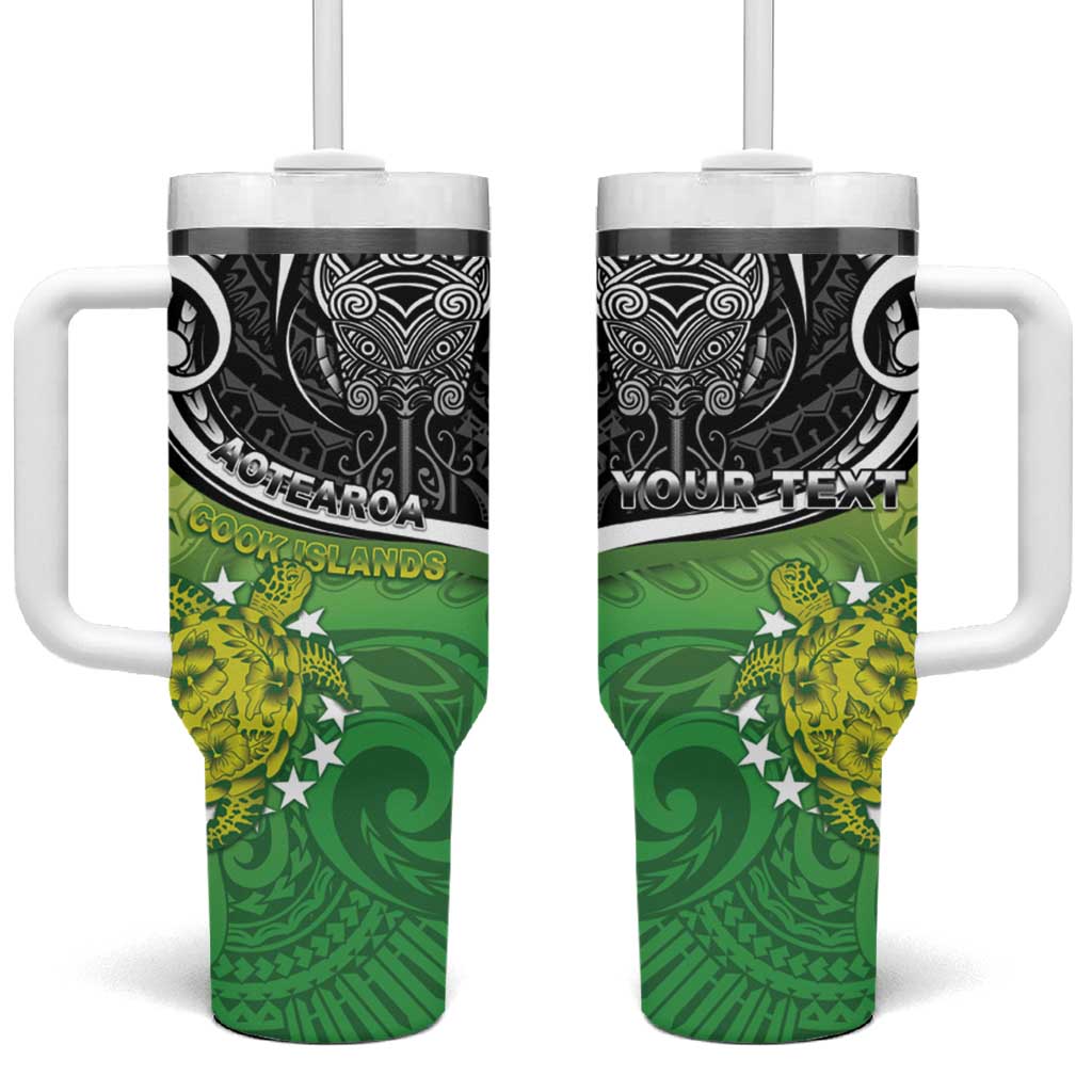 Personalised New Zealand Cook Islands Tumbler With Handle Maori Tiki With Circle Stars Turtle LT05 One Size: 40 oz Multicolor - Polynesian Pride