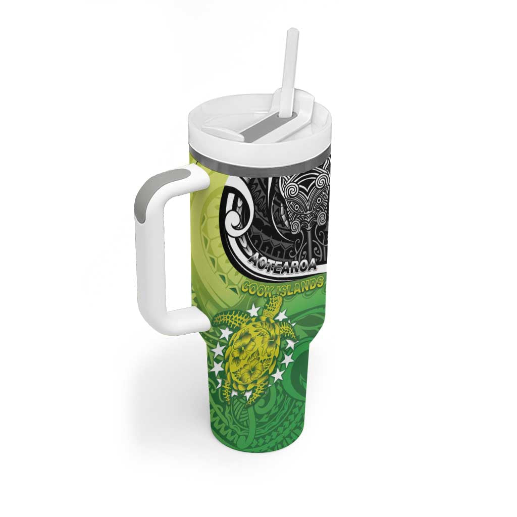Personalised New Zealand Cook Islands Tumbler With Handle Maori Tiki With Circle Stars Turtle LT05 - Polynesian Pride