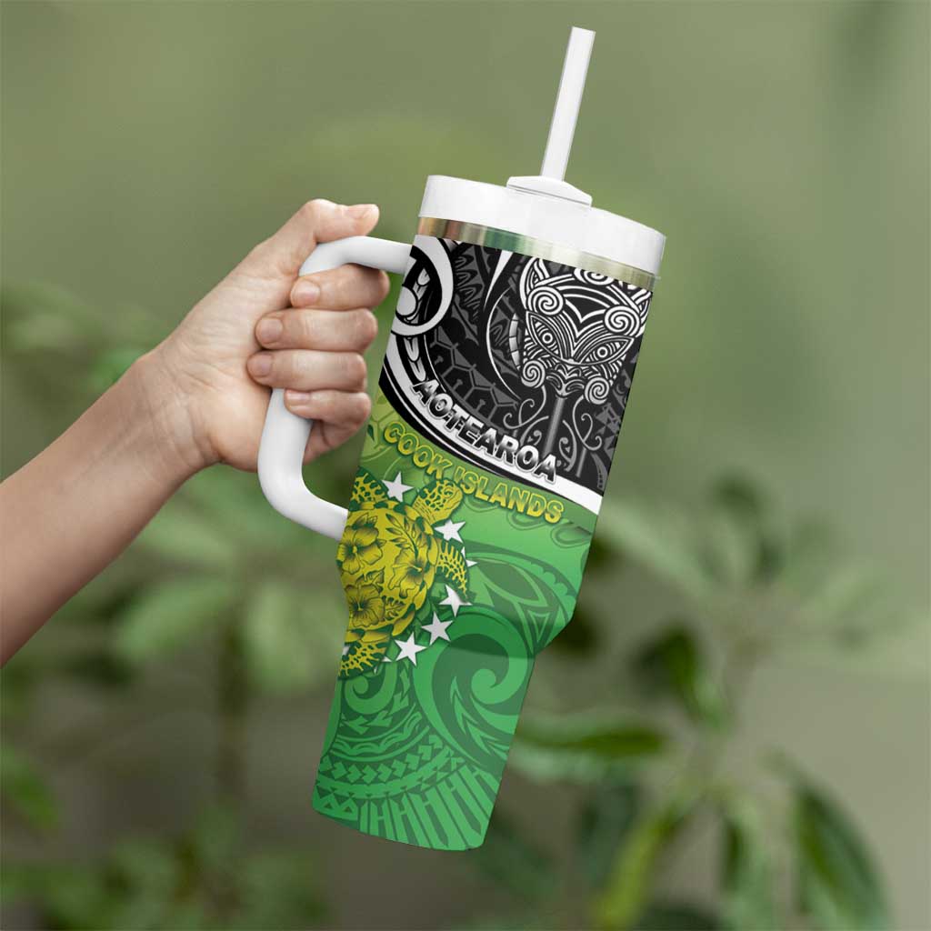 Personalised New Zealand Cook Islands Tumbler With Handle Maori Tiki With Circle Stars Turtle LT05 - Polynesian Pride