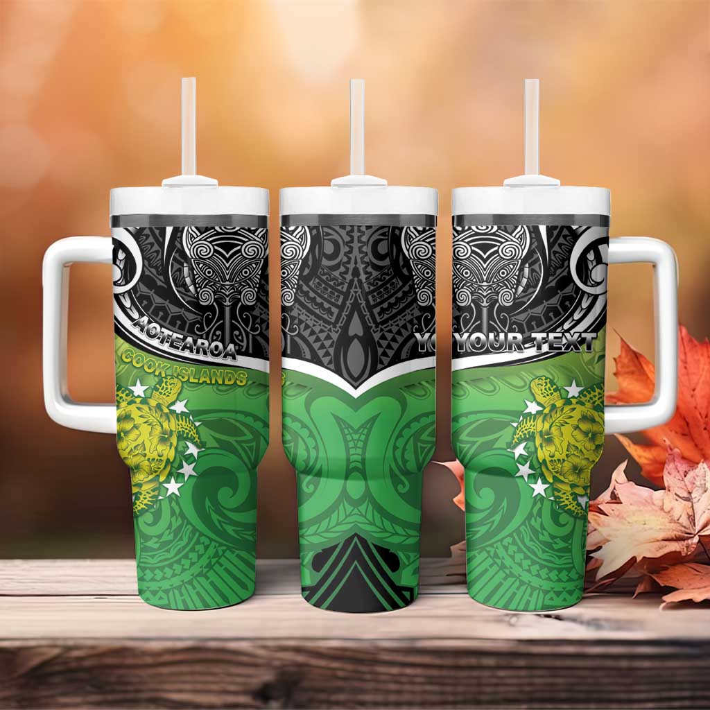 Personalised New Zealand Cook Islands Tumbler With Handle Maori Tiki With Circle Stars Turtle LT05 - Polynesian Pride