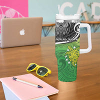 Personalised New Zealand Cook Islands Tumbler With Handle Maori Tiki With Circle Stars Turtle LT05 - Polynesian Pride