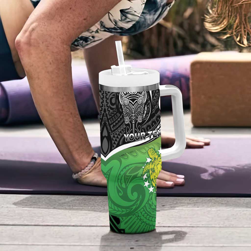 Personalised New Zealand Cook Islands Tumbler With Handle Maori Tiki With Circle Stars Turtle LT05 - Polynesian Pride