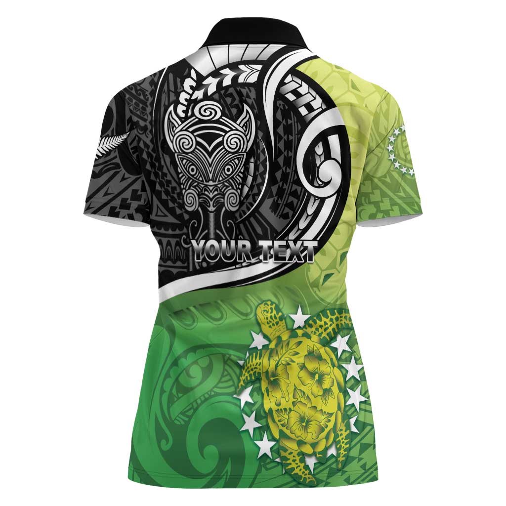 Custom New Zealand Cook Islands Women Polo Shirt Maori Tiki With Circle Stars Turtle - Polynesian Pride