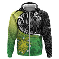 Personalised New Zealand Cook Islands Zip Hoodie Maori Tiki With Circle Stars Turtle LT05 Zip Hoodie Multicolor - Polynesian Pride