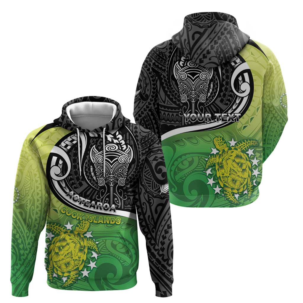 Personalised New Zealand Cook Islands Zip Hoodie Maori Tiki With Circle Stars Turtle LT05 - Polynesian Pride