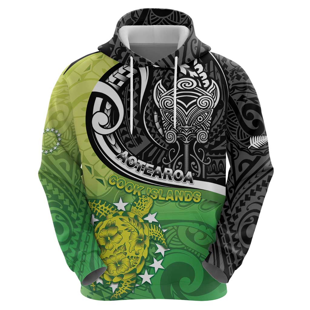 Personalised New Zealand Cook Islands Zip Hoodie Maori Tiki With Circle Stars Turtle LT05 - Polynesian Pride