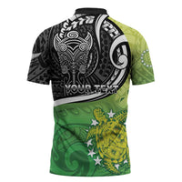 Custom New Zealand Cook Islands Zipper Polo Shirt Maori Tiki With Circle Stars Turtle - Polynesian Pride