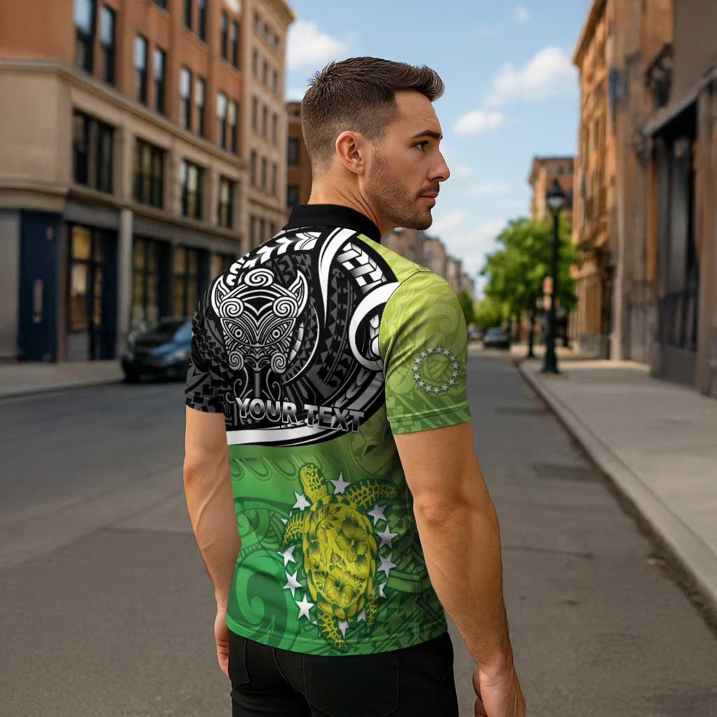 Custom New Zealand Cook Islands Zipper Polo Shirt Maori Tiki With Circle Stars Turtle - Polynesian Pride