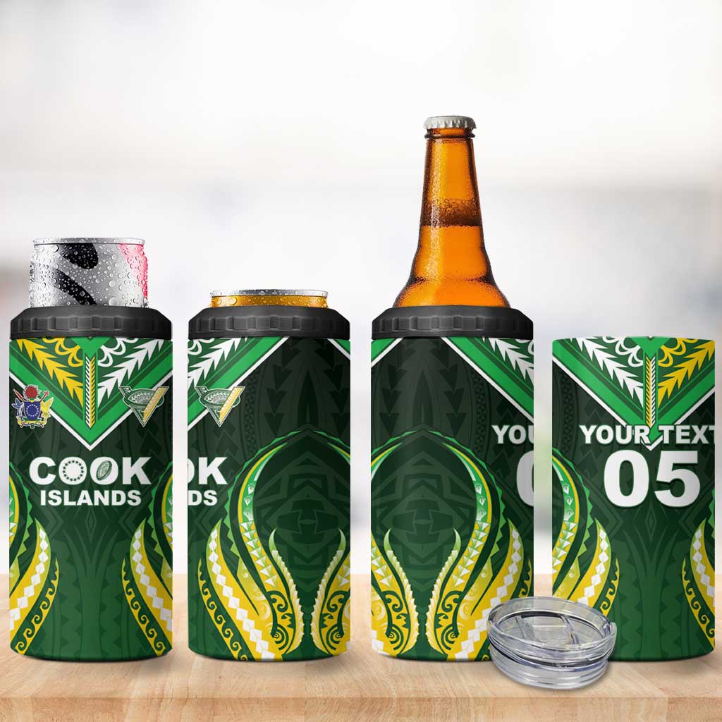 Custom Cook Islands Rugby 4 in 1 Can Cooler Tumbler Unique Style Green Version LT05 - Polynesian Pride