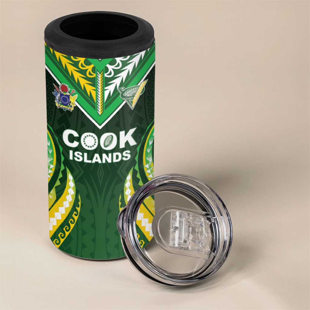 Custom Cook Islands Rugby 4 in 1 Can Cooler Tumbler Unique Style Green Version LT05 - Polynesian Pride