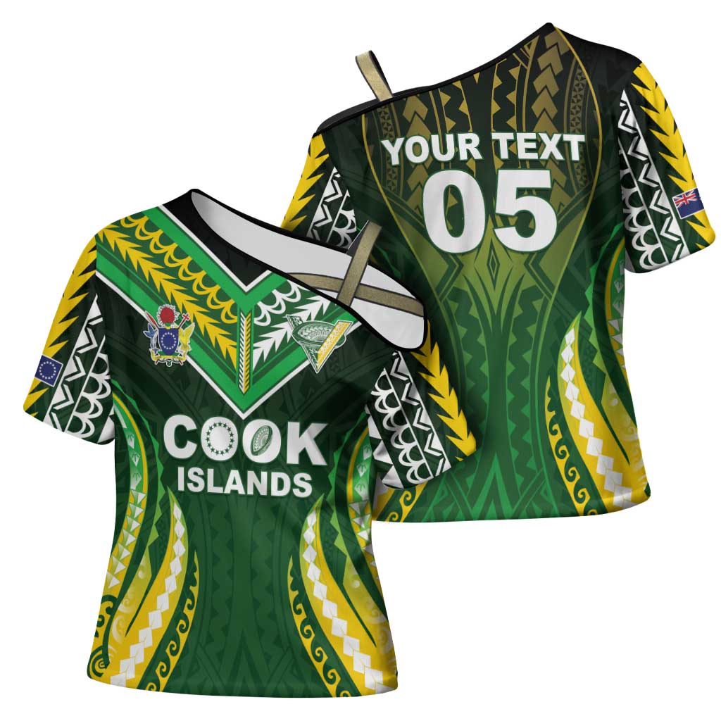 Custom Cook Islands Rugby Cross Shoulder Shirt Unique Style Green Version - Polynesian Pride