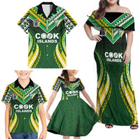 Custom Cook Islands Rugby Family Matching Off Shoulder Maxi Dress and Hawaiian Shirt Unique Style Green Version - Polynesian Pride