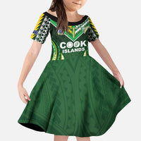 Custom Cook Islands Rugby Family Matching Off Shoulder Short Dress and Hawaiian Shirt Unique Style Green Version - Polynesian Pride