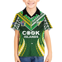 Custom Cook Islands Rugby Family Matching Off Shoulder Short Dress and Hawaiian Shirt Unique Style Green Version - Polynesian Pride