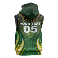 Custom Cook Islands Rugby Sleeveless Zip Hoodie Unique Style Green Version - Polynesian Pride