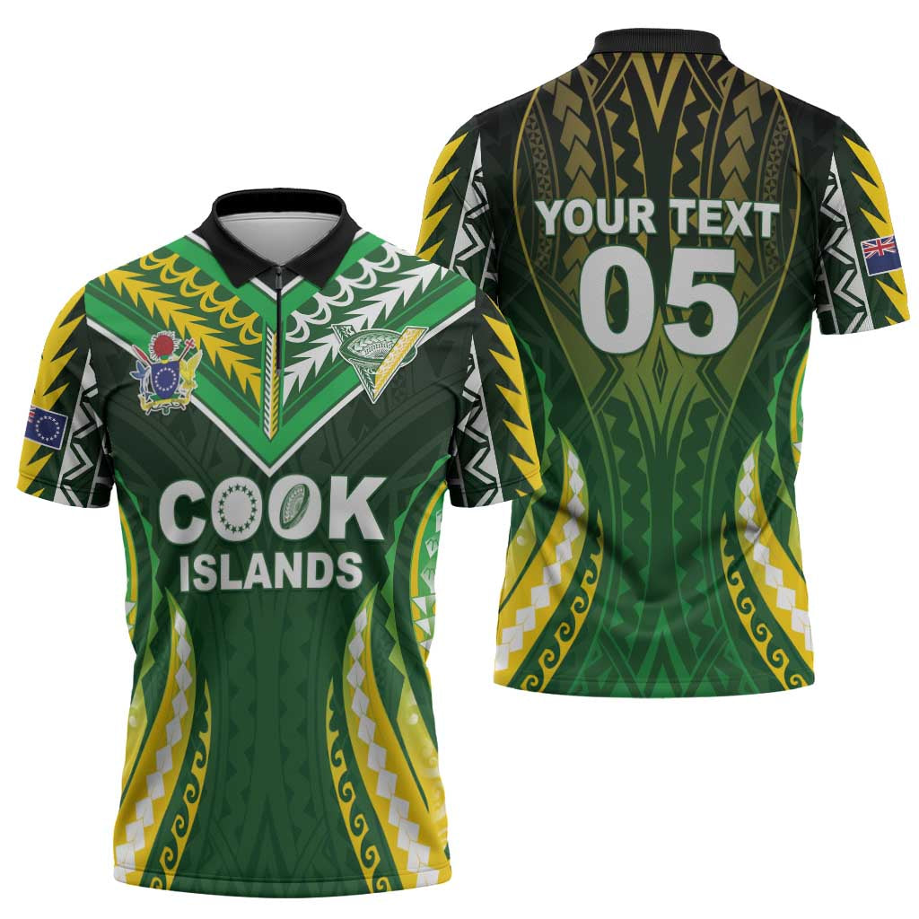Custom Cook Islands Rugby Zipper Polo Shirt Unique Style Green Version - Polynesian Pride