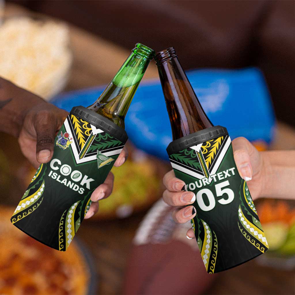 Custom Cook Islands Rugby 4 in 1 Can Cooler Tumbler Unique Style Black Version - Polynesian Pride