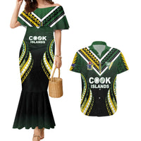 Custom Cook Islands Rugby Couples Matching Mermaid Dress and Hawaiian Shirt Unique Style Black Version LT05 Black - Polynesian Pride