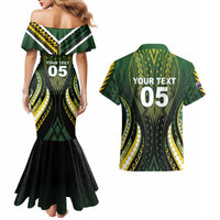 Custom Cook Islands Rugby Couples Matching Mermaid Dress and Hawaiian Shirt Unique Style Black Version LT05 - Polynesian Pride