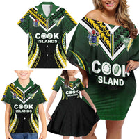 Custom Cook Islands Rugby Family Matching Off Shoulder Short Dress and Hawaiian Shirt Unique Style Black Version - Polynesian Pride