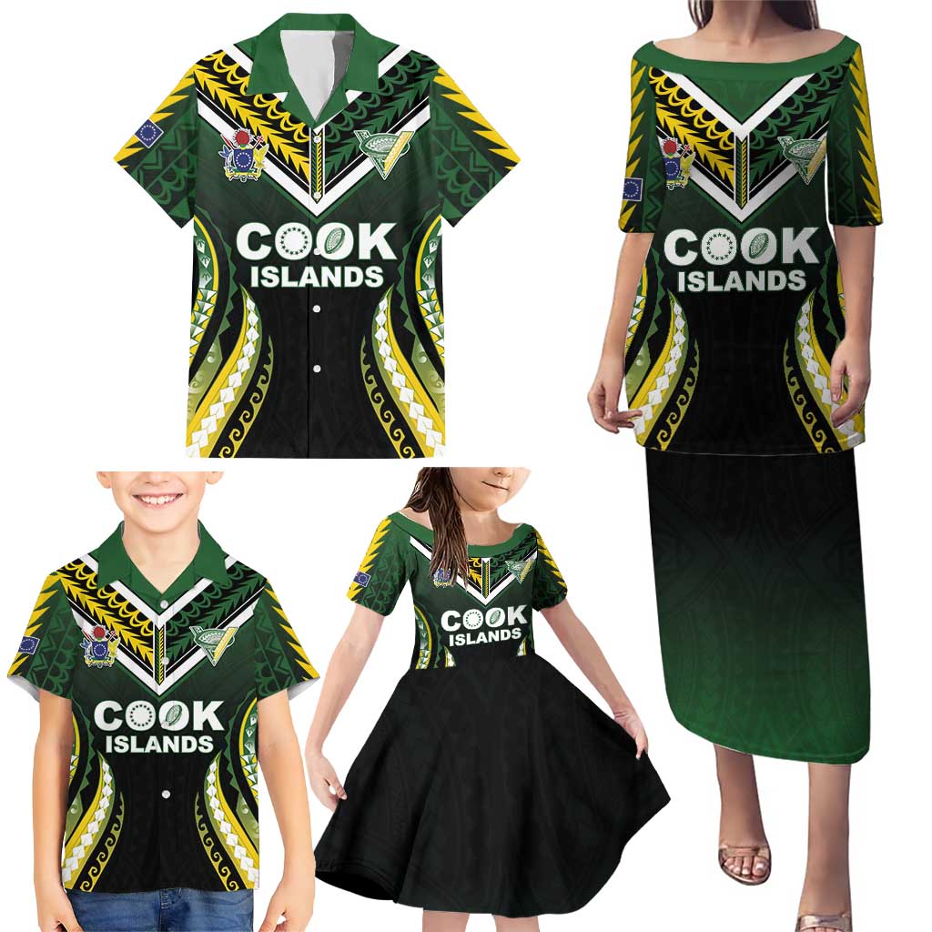 Custom Cook Islands Rugby Family Matching Puletasi and Hawaiian Shirt Unique Style Black Version LT05 - Polynesian Pride