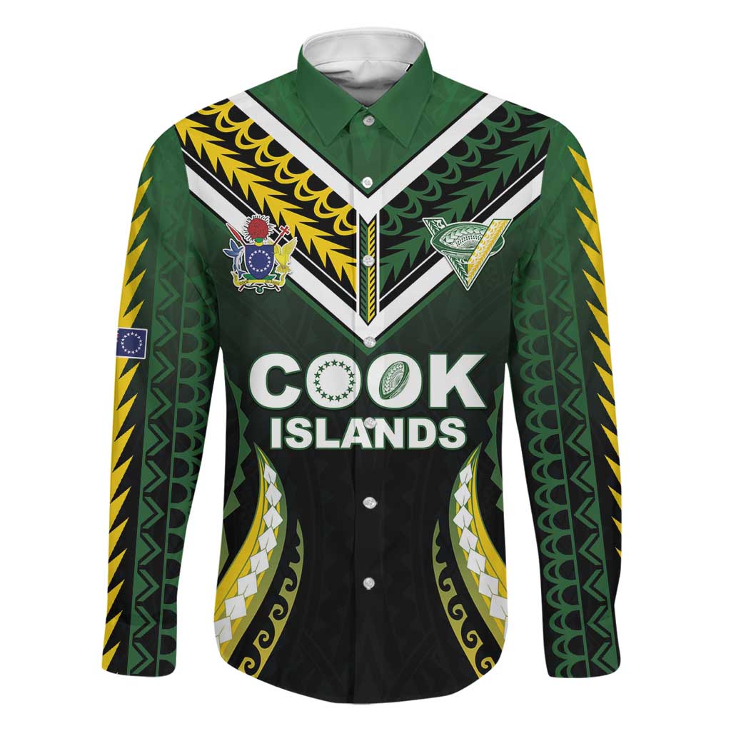 Custom Cook Islands Rugby Family Matching Puletasi and Hawaiian Shirt Unique Style Black Version LT05 Dad's Shirt - Long Sleeve Black - Polynesian Pride