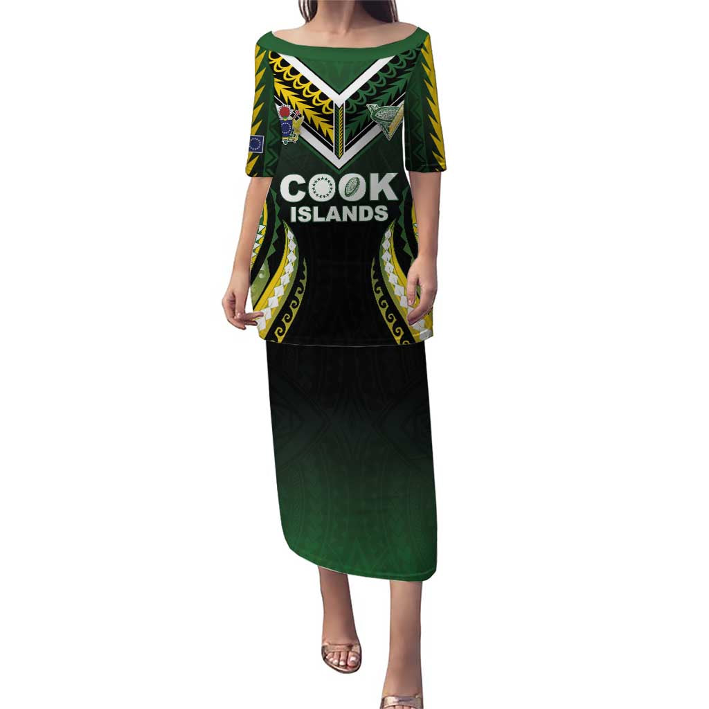 Custom Cook Islands Rugby Family Matching Puletasi and Hawaiian Shirt Unique Style Black Version LT05 Mom's Dress Black - Polynesian Pride