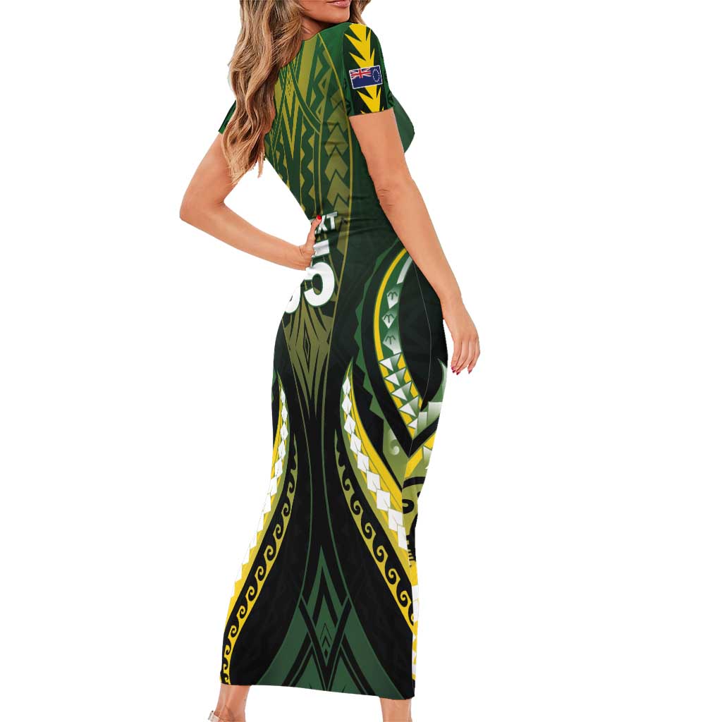 Custom Cook Islands Rugby Family Matching Short Sleeve Bodycon Dress and Hawaiian Shirt Unique Style Black Version - Polynesian Pride