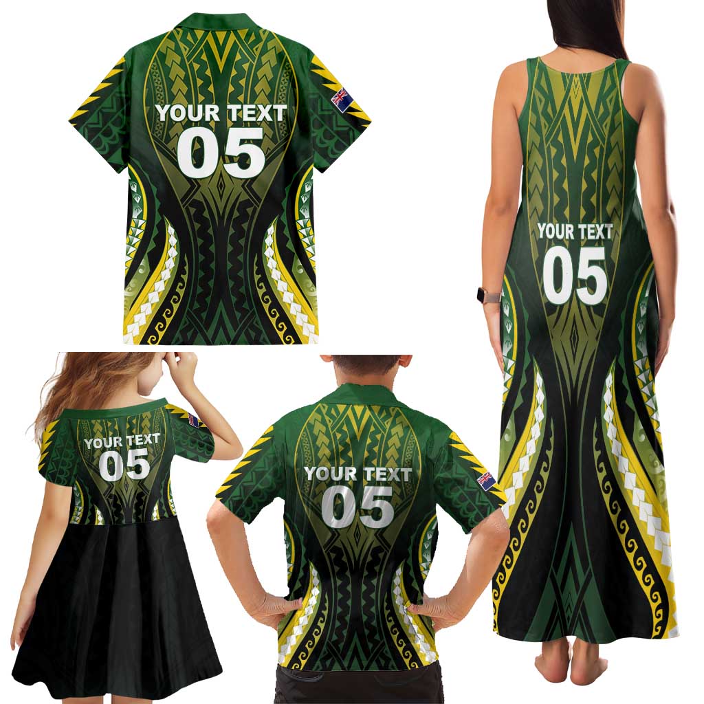 Custom Cook Islands Rugby Family Matching Tank Maxi Dress and Hawaiian Shirt Unique Style Black Version - Polynesian Pride