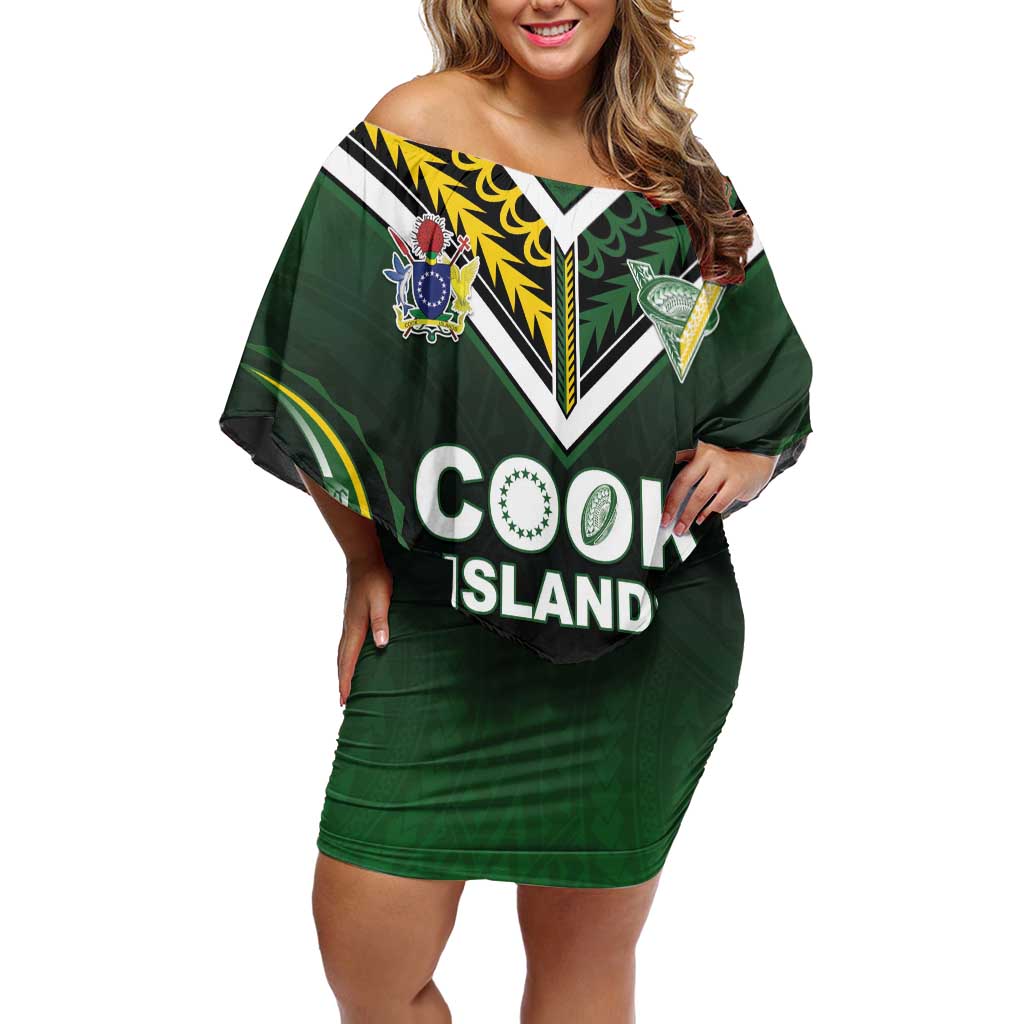 Custom Cook Islands Rugby Off Shoulder Short Dress Unique Style Black Version - Polynesian Pride