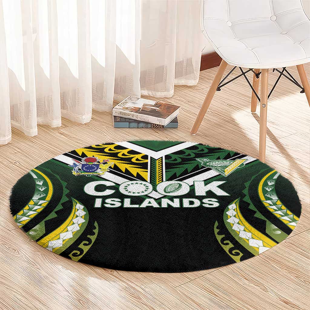Cook Islands Rugby Round Carpet Unique Style Black Version - Polynesian Pride
