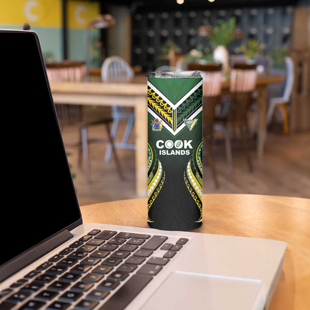 Custom Cook Islands Rugby Skinny Tumbler Unique Style Black Version - Polynesian Pride