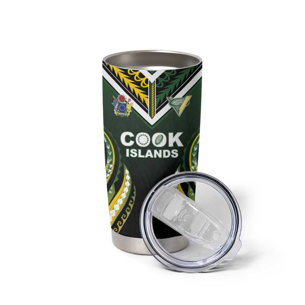 Custom Cook Islands Rugby Tumbler Cup Unique Style Black Version - Polynesian Pride