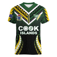 Custom Cook Islands Rugby Women V-Neck T-Shirt Unique Style Black Version - Polynesian Pride