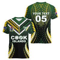 Custom Cook Islands Rugby Women V-Neck T-Shirt Unique Style Black Version - Polynesian Pride