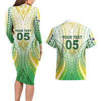 Custom Cook Islands Rugby Couples Matching Long Sleeve Bodycon Dress and Hawaiian Shirt Unique Style White Version LT05 - Polynesian Pride
