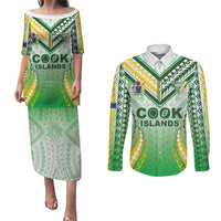 Custom Cook Islands Rugby Couples Matching Puletasi and Long Sleeve Button Shirt Unique Style White Version LT05 White - Polynesian Pride