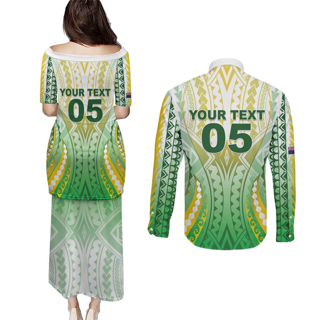 Custom Cook Islands Rugby Couples Matching Puletasi and Long Sleeve Button Shirt Unique Style White Version LT05 - Polynesian Pride