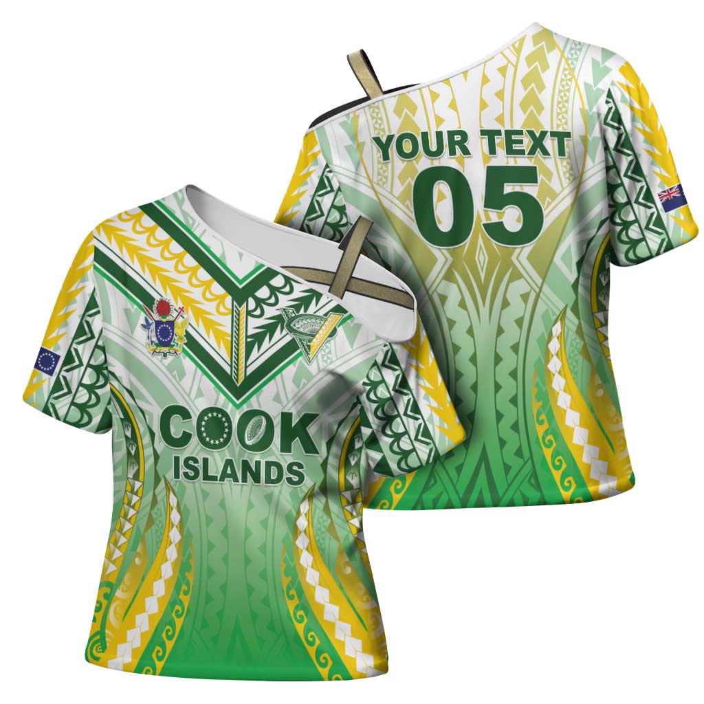 Custom Cook Islands Rugby Cross Shoulder Shirt Unique Style White Version - Polynesian Pride