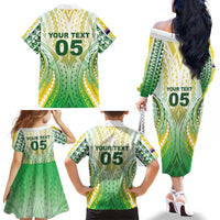 Custom Cook Islands Rugby Family Matching Off The Shoulder Long Sleeve Dress and Hawaiian Shirt Unique Style White Version - Polynesian Pride