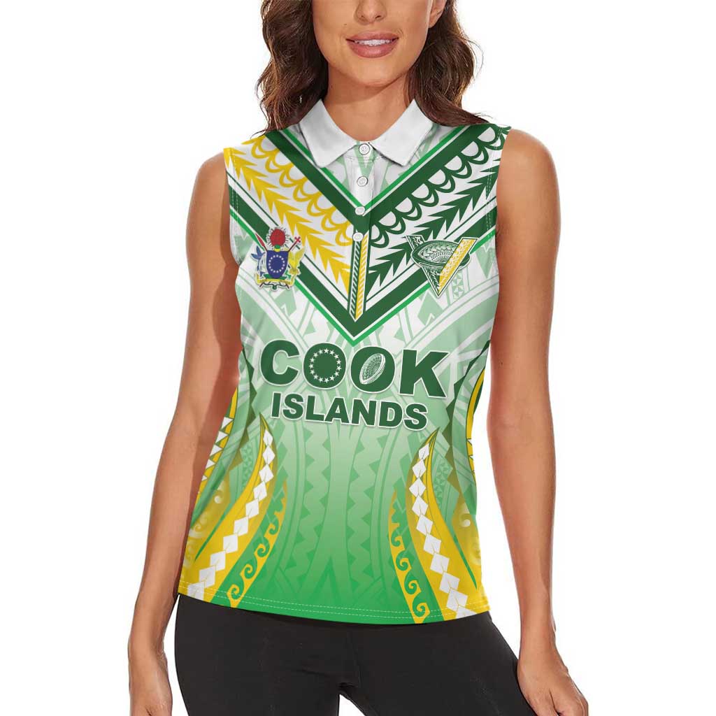 Custom Cook Islands Rugby Women Sleeveless Polo Shirt Unique Style White Version LT05 - Polynesian Pride
