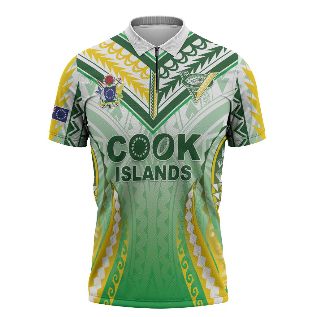 Custom Cook Islands Rugby Zipper Polo Shirt Unique Style White Version - Polynesian Pride