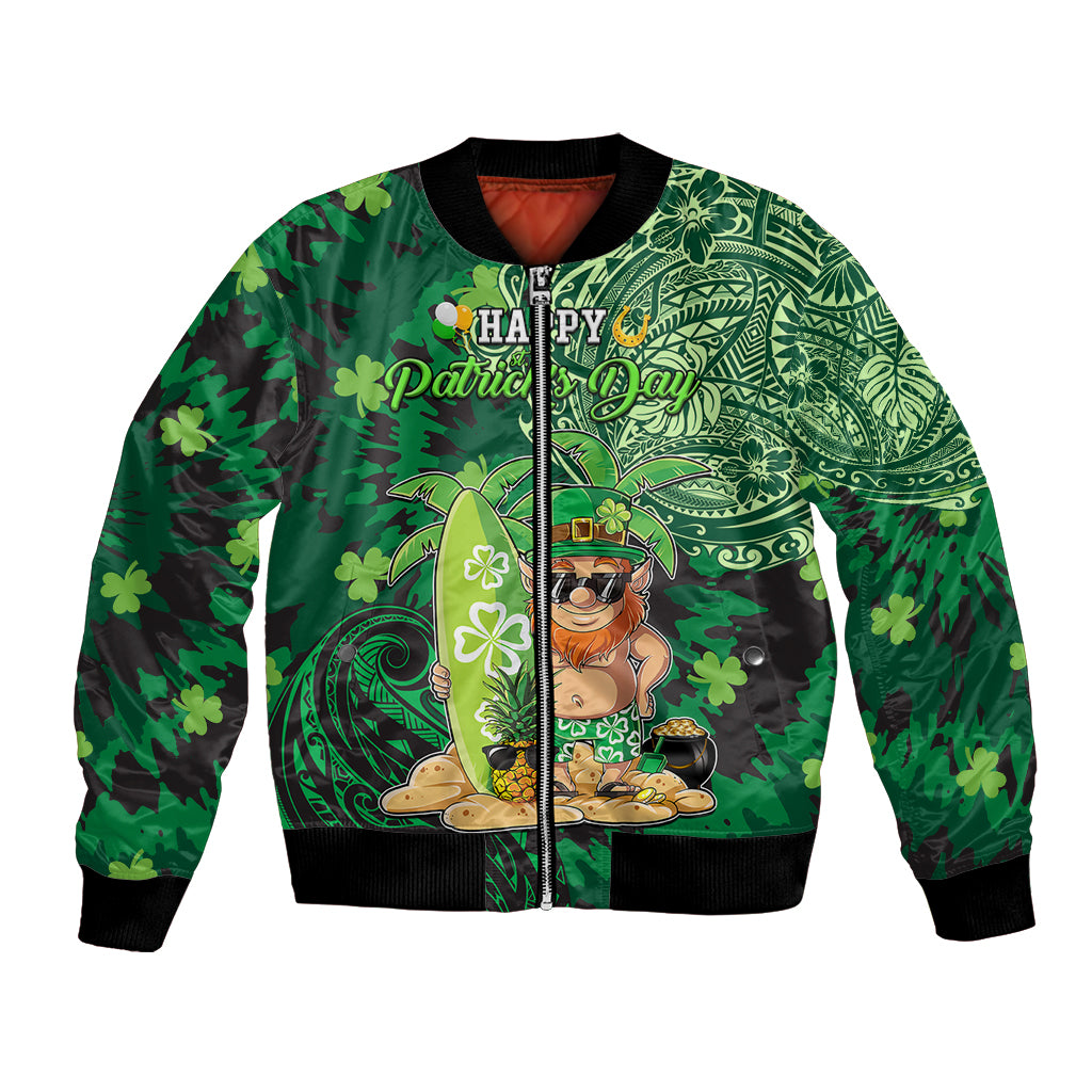 Personalised Hawaii St.Patrick Day Bomber Jacket Surfing Leprechaun LT05 Unisex Green - Polynesian Pride