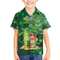 Personalised Hawaii St.Patrick Day Family Matching Short Sleeve Bodycon Dress and Hawaiian Shirt Surfing Leprechaun LT05 Son's Shirt Green - Polynesian Pride