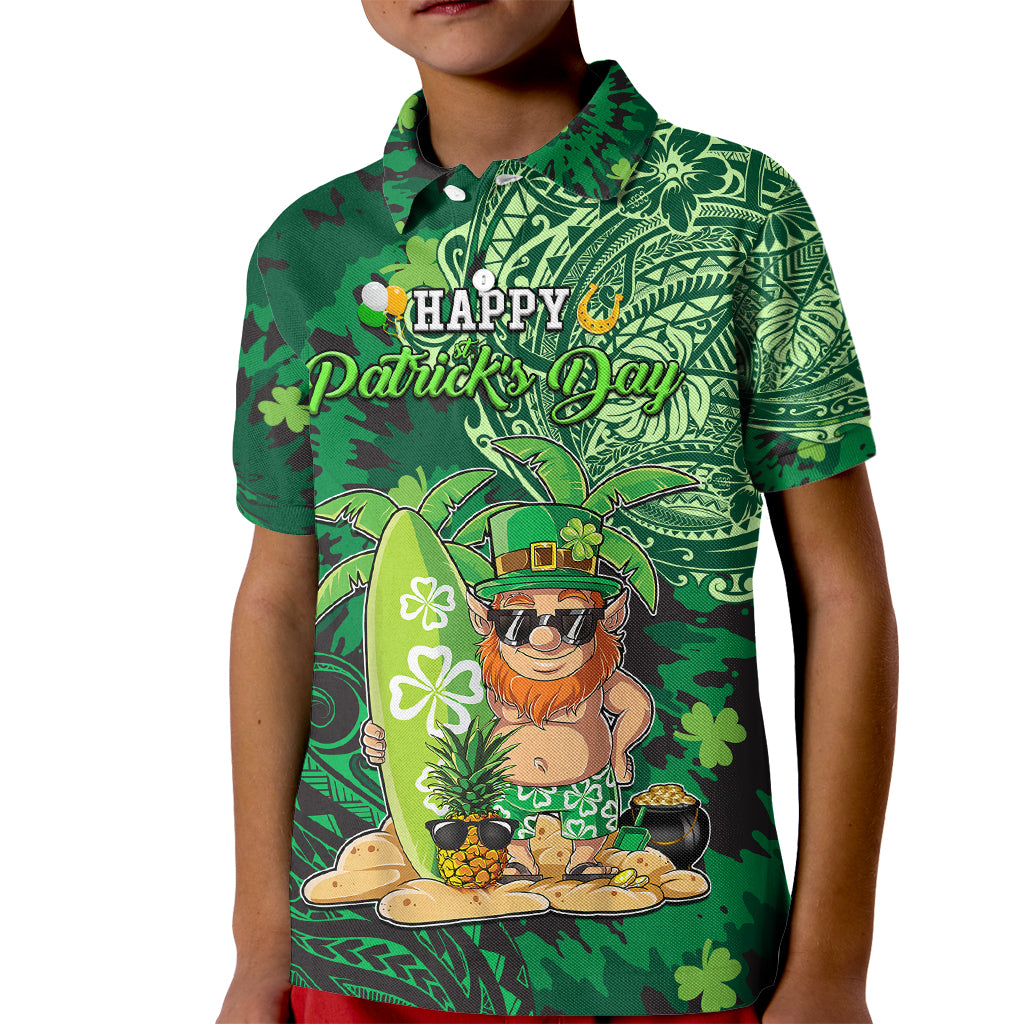 Personalised Hawaii St.Patrick Day Kid Polo Shirt Surfing Leprechaun LT05 Kid Green - Polynesian Pride