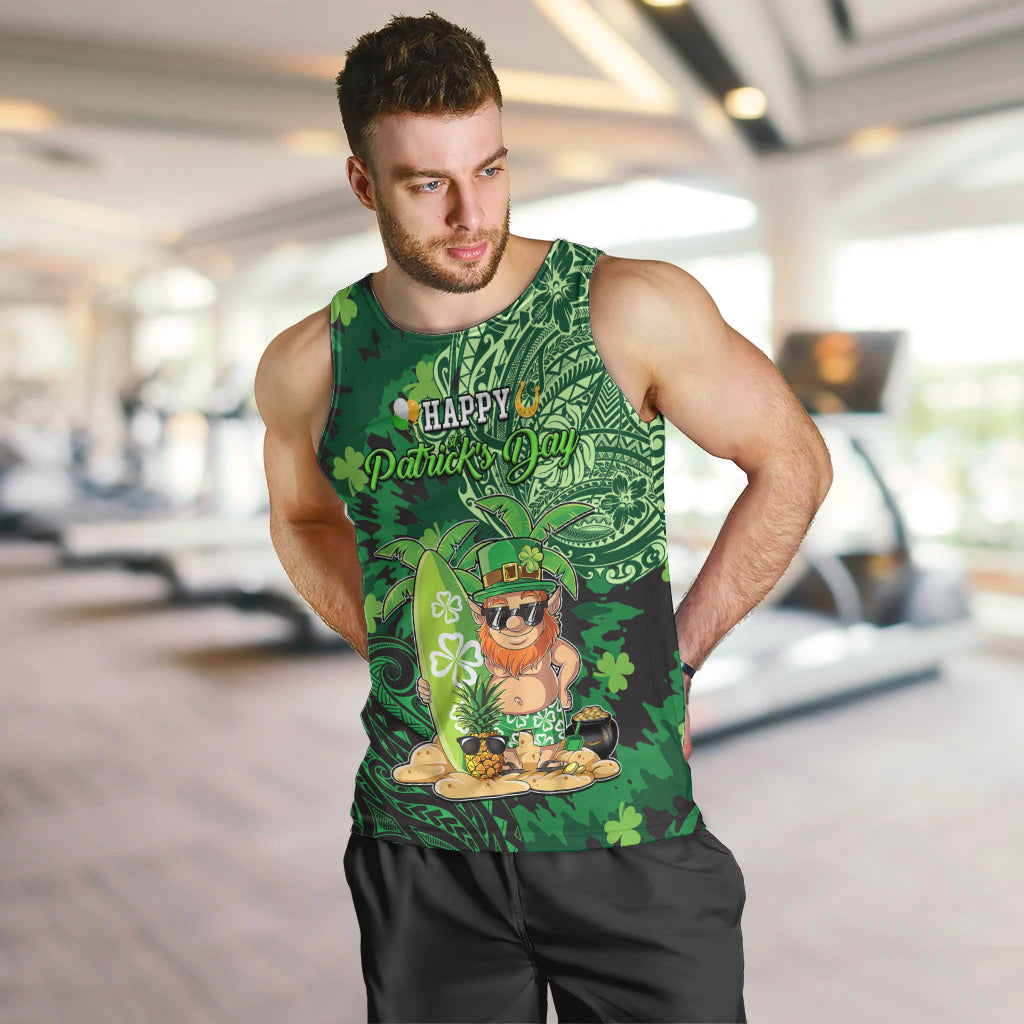 Personalised Hawaii St.Patrick Day Men Tank Top Surfing Leprechaun LT05 Green - Polynesian Pride